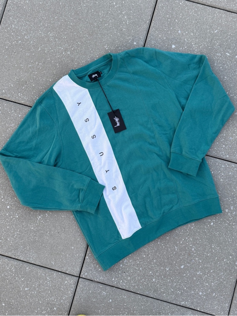 Stussy Teal/White Paneled Crewneck Sweater
